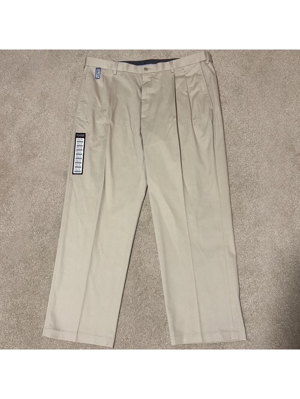 NEW Haggar Mens Premium No Iron Khaki Classic Fit Pleated Dress Pants 40x30